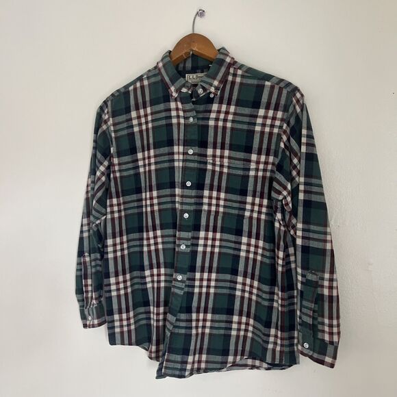 LL BEAN Vintage Made In USA Women’s 100% Cotton Mariner Flannel, Green- Medium - Picture 3 of 8